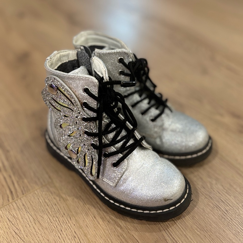 Lelli Kelly Silver Glitter Butterfly Fairy Wings Boots / Shoes Us 11 Eu 29